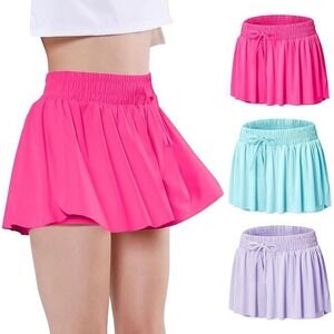 Exarus Girl's 3-Pack Flutter Butterfly Shorts - Pink, Aqua, Lavender - Size 10Y